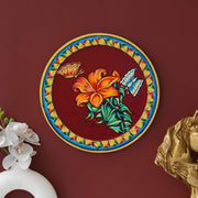 Decorative Red Plate with Butterfly and Flower Pichwai Painting