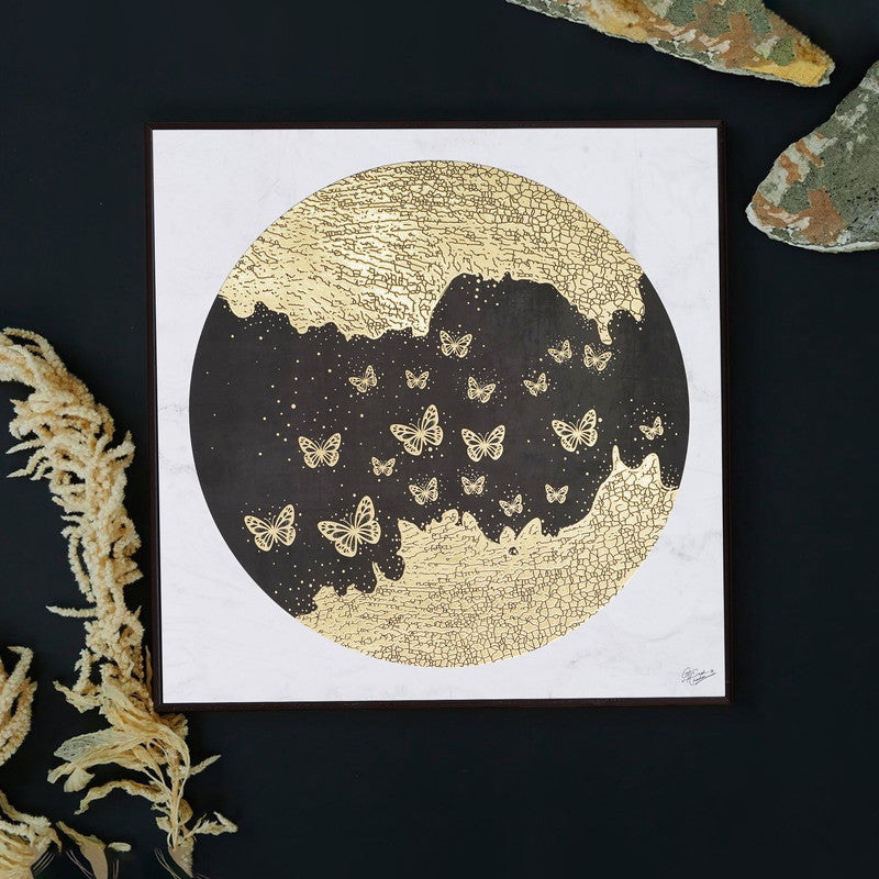 Furn & Deco Golden Embossed Wall Painting For Home Decoration