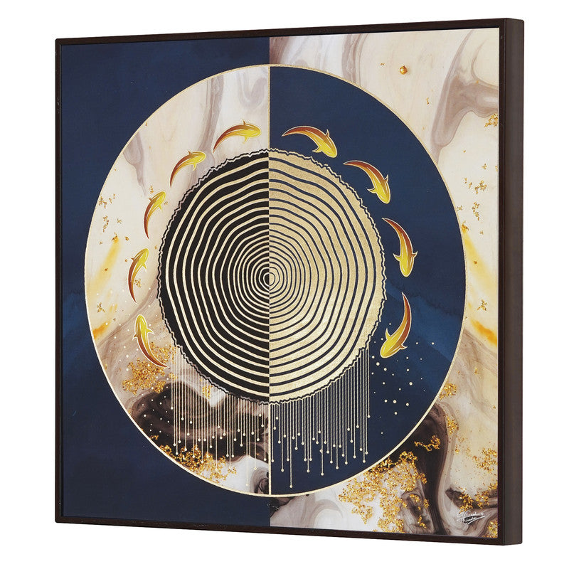 Furn & Deco Golden Embossed Wall Painting For Home Decoration