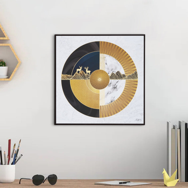 Furn & Deco Golden Embossed Wall Painting For Home Decoration