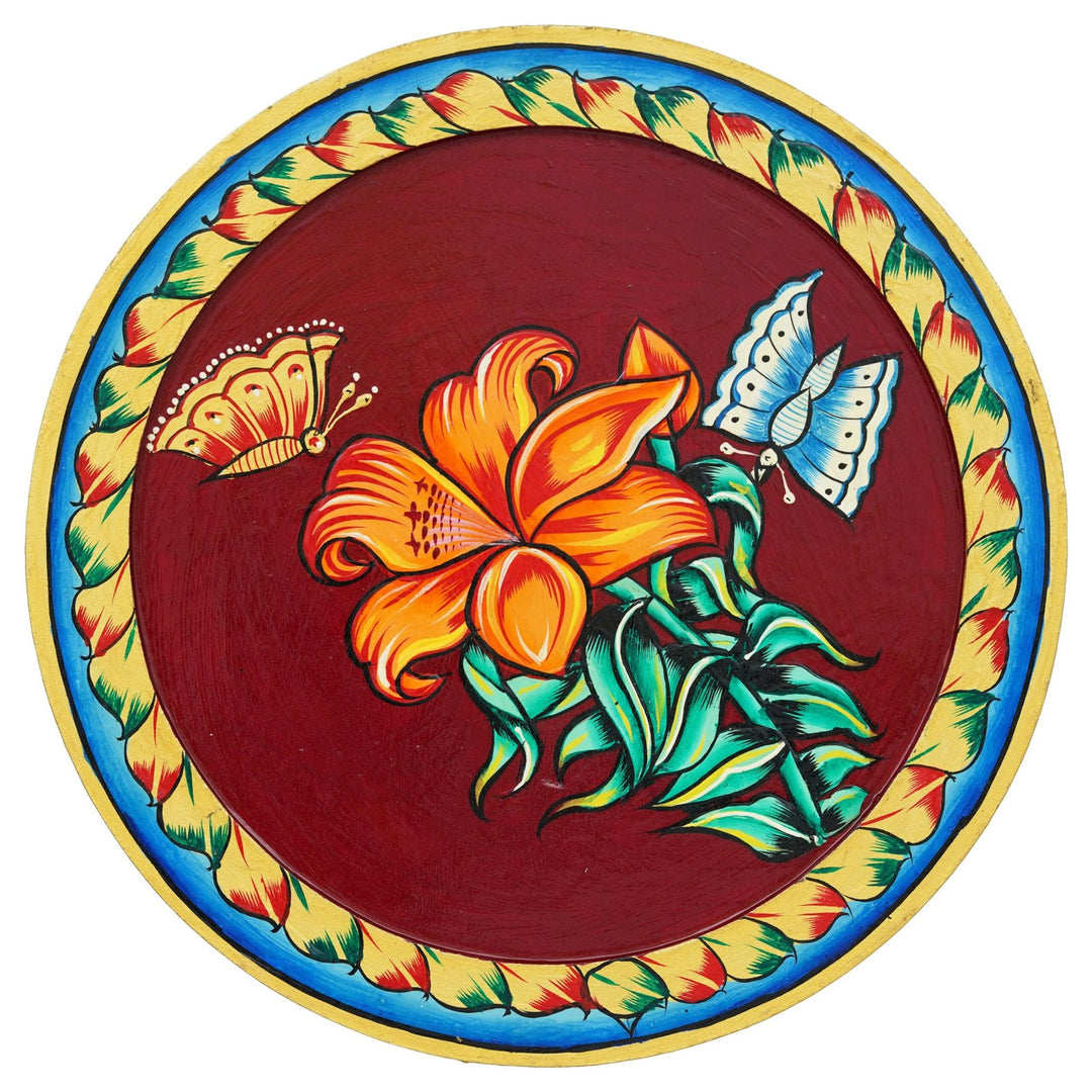 Decorative Red Plate with Butterfly and Flower Pichwai Painting