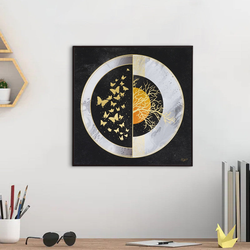 Furn & Deco Golden Embossed Wall Painting For Home Decoration