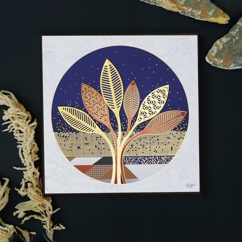 Furn & Deco Golden Embossed Wall Painting For Home Decoration