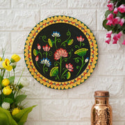 Vibrant Floral Pichwai Painting on Black Background