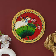 Hand-Painted Pichwai with Cow and Lotus Flower